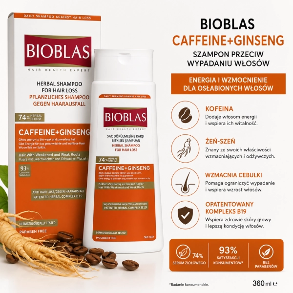 BIOBLAS Caffeine Ginseng szampon do codziennej pielęgnacji osłabionych włosów