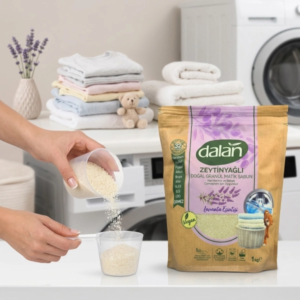 Dalan granulki mydlane Lawenda 1 kg grafika informacyjna z korzyściami