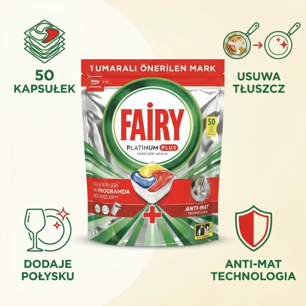Fairy Platinum Plus 50 kapsułek grafika informacyjna z korzyściami