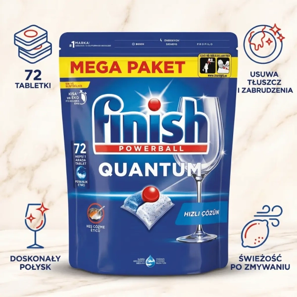 Finish Powerball Quantum 72 tabletki grafika informacyjna z korzyściami