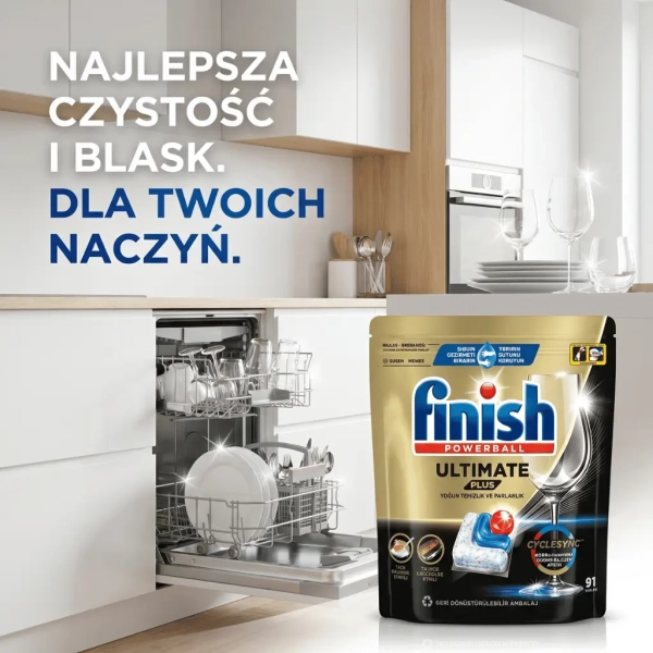 Finish Powerball Ultimate Plus 91 tabletek grafika social media do zmywarki