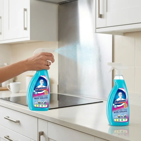 HighGenic Multi-Functional Cleaner z silikonem 750 ml grafika informacyjna z korzyściami