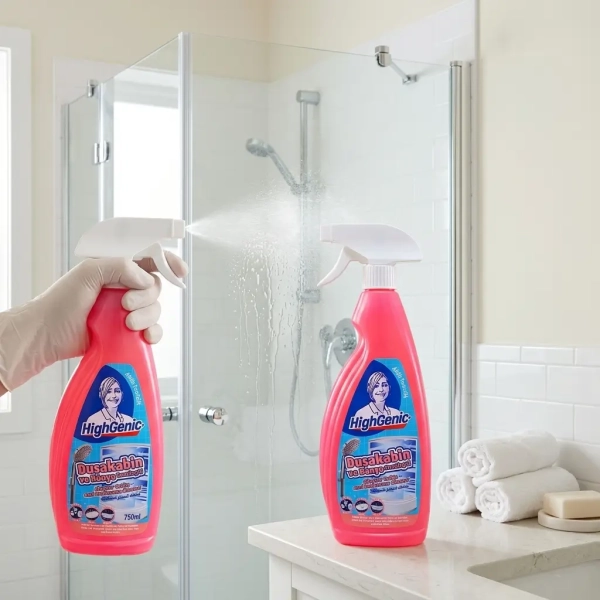 HighGenic spray do kabiny i łazienki 750 ml grafika informacyjna z korzyściami