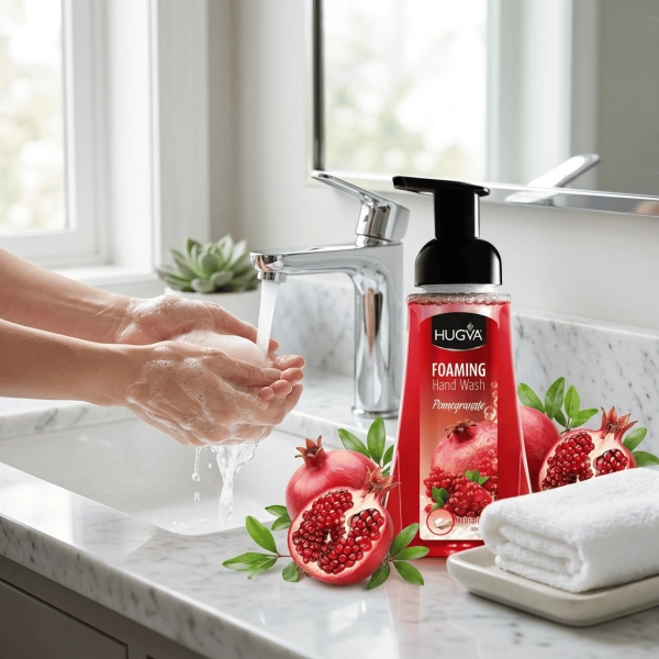 Mycie rąk mydłem w piance Hugva Pomegranate