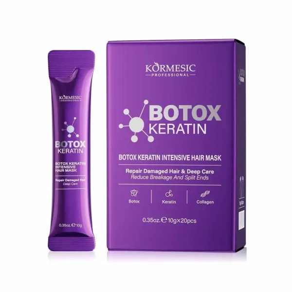 Maska do włosów Botox Keratin – opakowanie i saszetka 20×10 g