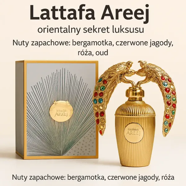 Perfumy Lattafa Areej 100ml – luksusowy flakon złoty z kryształami
