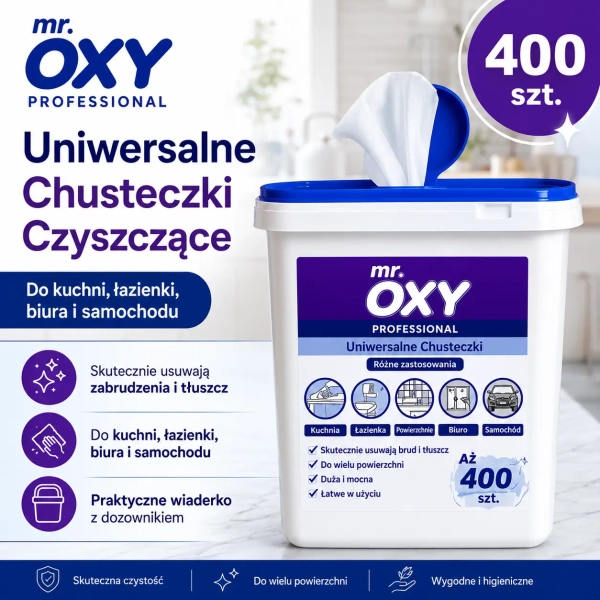 Mr. OXY 400 chusteczek do kuchni łazienki biura i samochodu