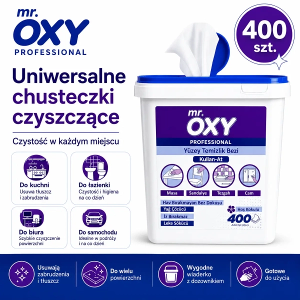 Mr. OXY Professional uniwersalne chusteczki czyszczące 400 sztuk w wiaderku