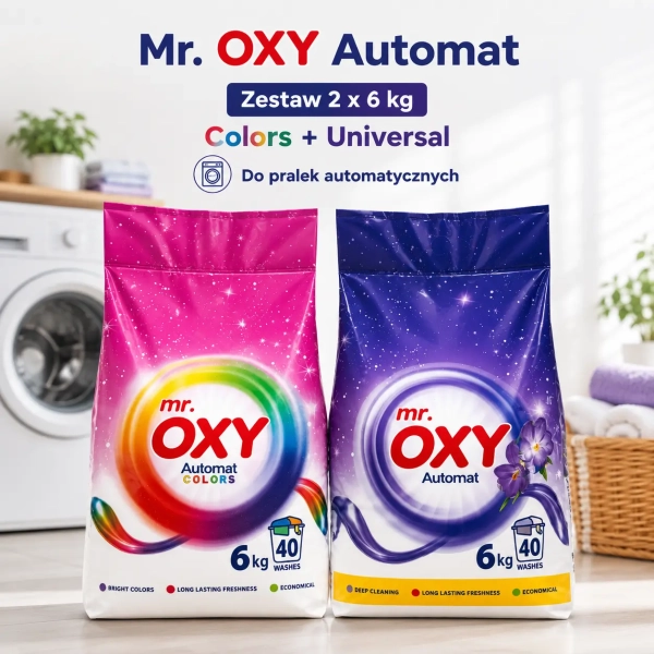 Zestaw proszków Mr. OXY Automat Colors i Universal 2 razy 6 kg