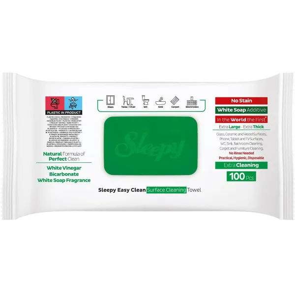 Sleepy Easy Clean – chusteczki do czyszczenia powierzchni 100 szt, ocet i soda, bez spłukiwania