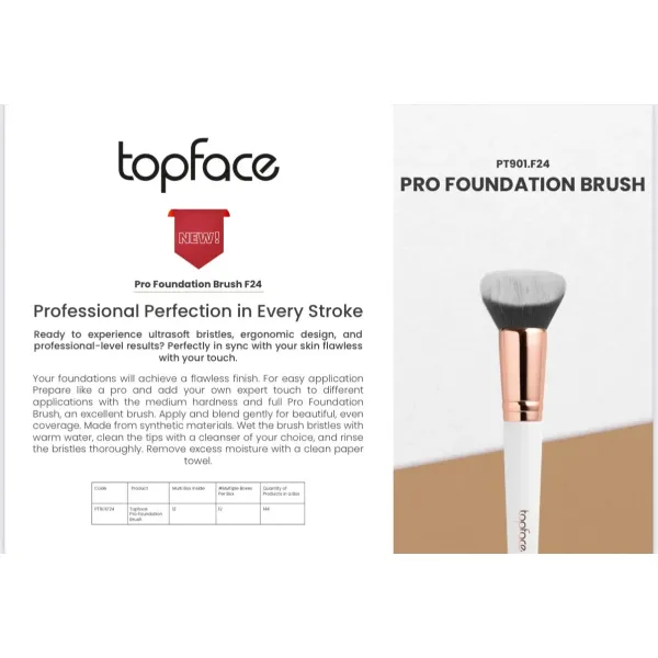 Topface Pro Foundation Brush F24 – pędzel do podkładu z gęstą, półokrągłą główką