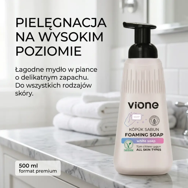 Vione White Soap 500 ml grafika social media z czystym zapachem