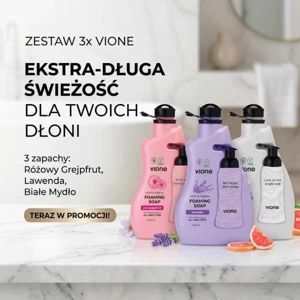 Zestaw 3x Vione mydło w piance 2000 ml grafika social media